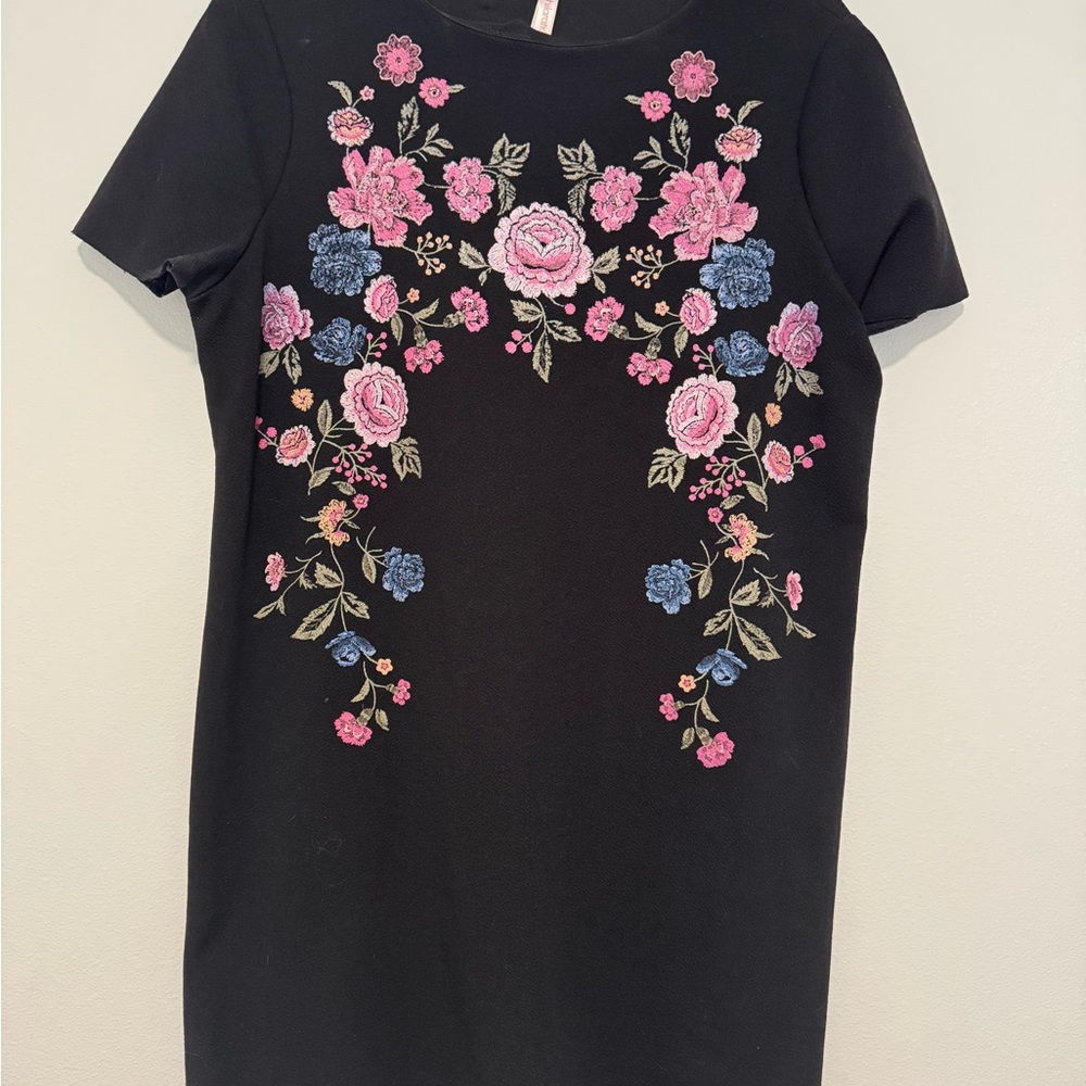 Xhilaration Black Dress with Floral Embroidery